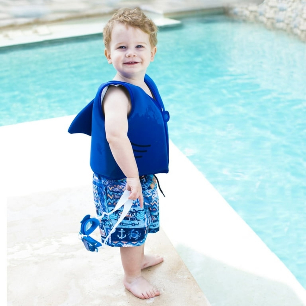 Kids Blue Shark Swim Trunks